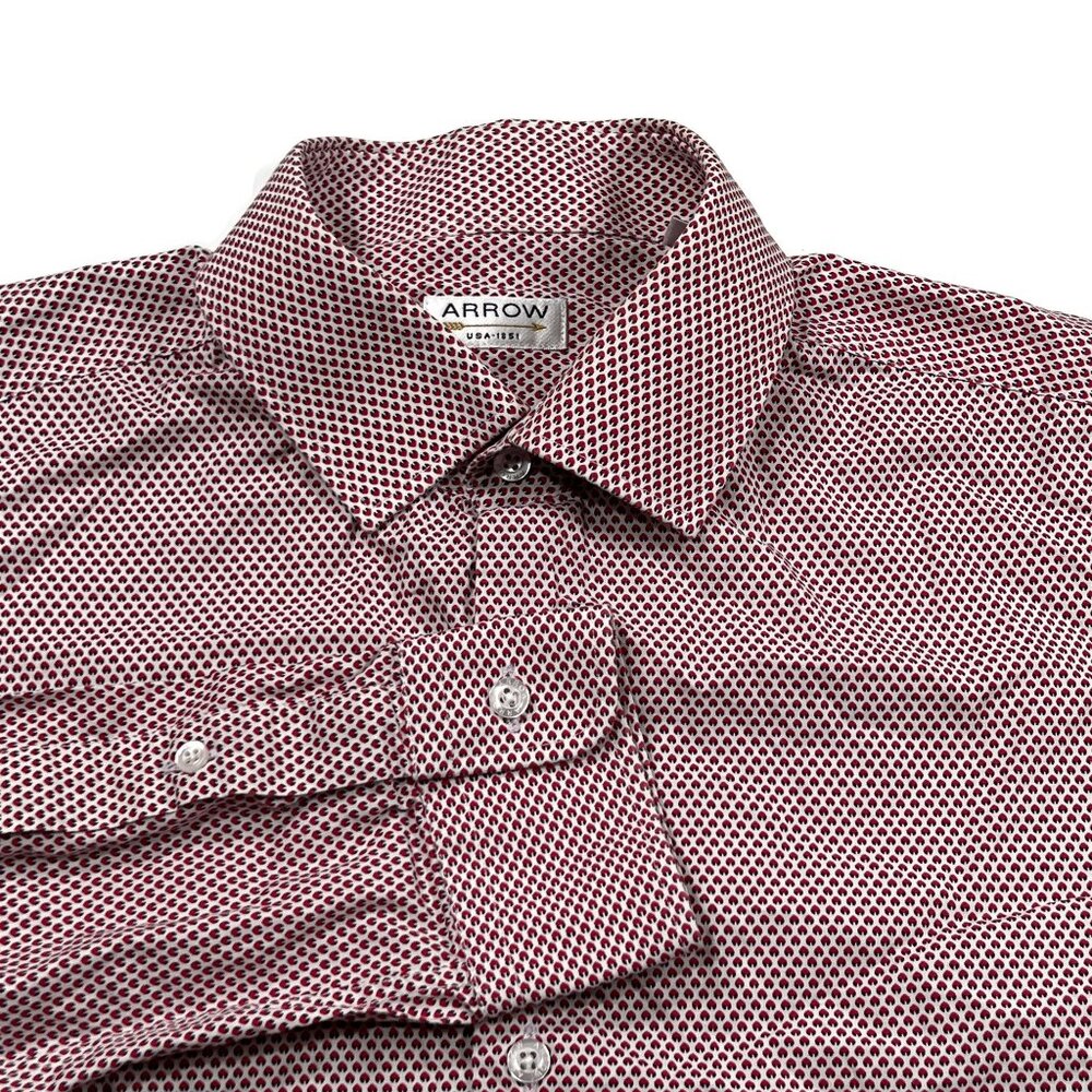 Arrow Button Up‎ Shirt Mens 16.5 - 42 Long Sleeve Red Geometric Business Casual
